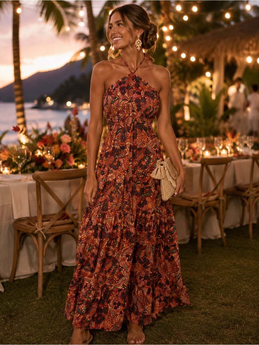 🌸House of Harlow 1960/ paisley boho halter dress/vacation/ wedding attire🎉